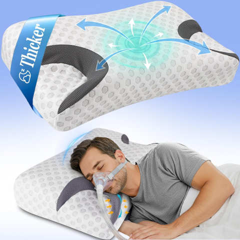 Sănătate - Pernă CPAP Memory Foam – Anti-leak, suport cervical, compatibilă cu orice mască CPAP