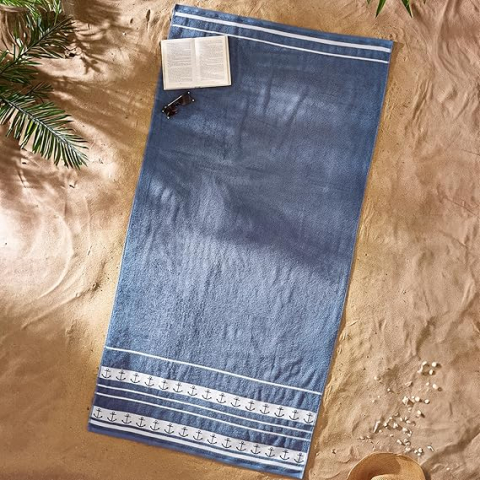 Textile de baie - Prosop de Plajă Extra Mare Catherine Lansfield Anchors, 90 x 180 cm, 100% Bumbac, Albastru