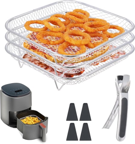 Bucătărie - Raft Air Fryer Inox 304 – 3 Niveluri, Compatibil Cosori/Ninja, Deshidratare & Gătire Uniformă