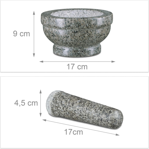Pistil și Mojar din Granit, 17 cm, Robust și Durabil, Granit Natural Șlefuit – Relaxdays [2]