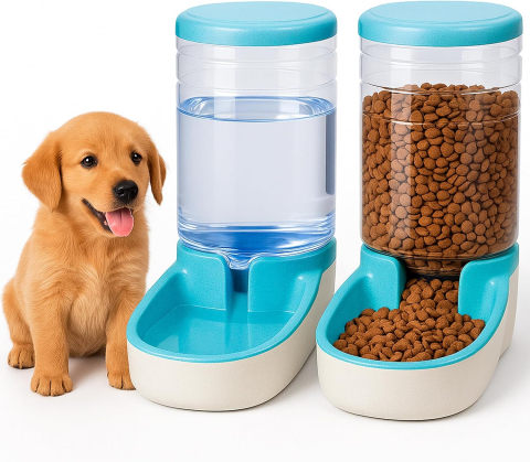 Hrană pentru animale de companie - Dispenser Automat Hrană & Apă 3.8L – Set 2 Unități | Edipets Blue