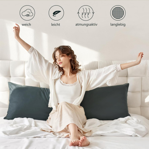 Set 2 Fețe de Pernă 40×145 cm – Microfibră Moale, Gri Antracit, OEKO-TEX – RUIKASI [5]