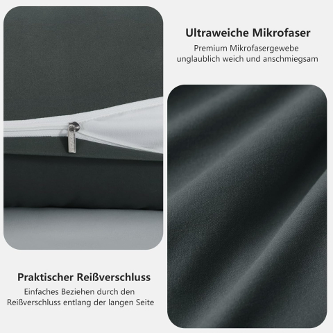 Set 2 Fețe de Pernă 40×145 cm – Microfibră Moale, Gri Antracit, OEKO-TEX – RUIKASI [4]