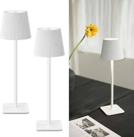 Lămpi și corpuri de iluminat - Set 2 Lămpi de Masă LED – Wireless, Reglabile, 5200 mAh, IP54, 3 Nuanțe de Lumină, Alb