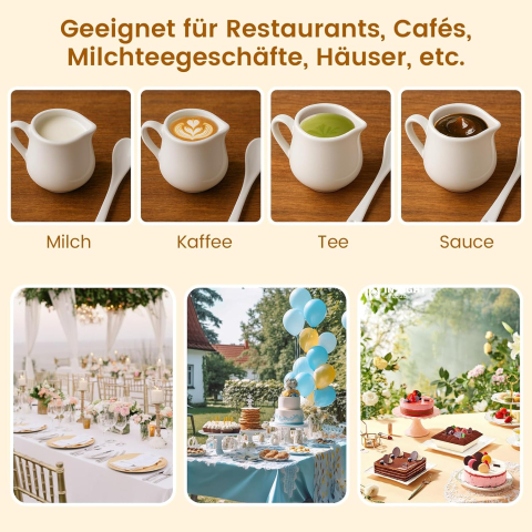 Set 6 Cănițe Porțelan 90 ml + 4 Lingurițe – Milk Jug Alb, Anti-Picurare [4]