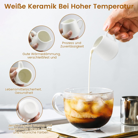 Set 6 Cănițe Porțelan 90 ml + 4 Lingurițe – Milk Jug Alb, Anti-Picurare [1]