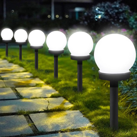 Grădină - Lămpi Solare Sferice LED Alb Rece – Set 6 Buc. Exterior | YeahBoom