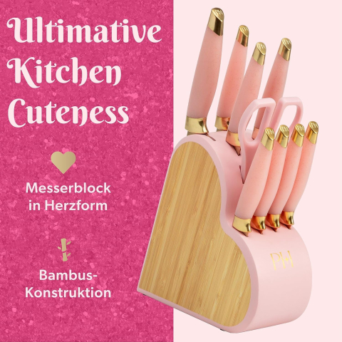 Set Cuțite 7 Piese cu Bloc Bambus – Paris Hilton, Inox, Roz [1]