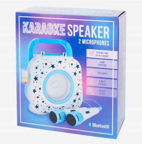 Set Karaoke pentru Copii cu 2 Microfoane și Boxă Portabilă Bluetooth, Lumini LED, Albastru [1]