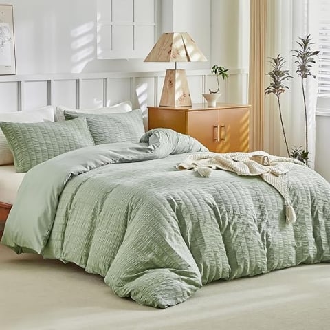 Casă - Set Lenjerie Seersucker King, Verde – Tokokimo, Moale & Călduros