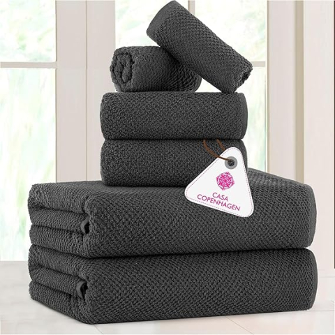 Textile de baie - Set Prosoape Casa Copenhagen Popcorn Textured, 6 Piese – Pine Grey, 550 g/m², Bumbac, pentru Baie, Spa sau Cadou
