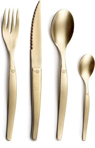 Tacâmuri - Set tacâmuri steak pentru 4 persoane, 16 piese, inox PVD Champagne – Lou Laguiole JET