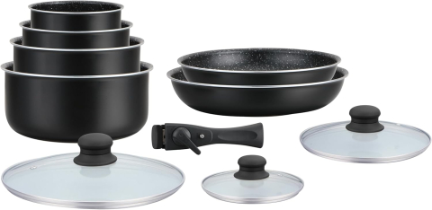 Set vase HAGEN 10 piese – înveliș stone, mâner detașabil, compatibil inducție [1]