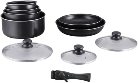 Tăvi și tigăi - Set vase HAGEN 10 piese – înveliș stone, mâner detașabil, compatibil inducție