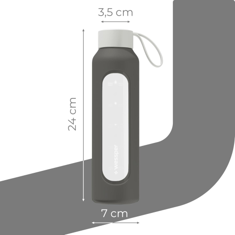 Wessper Sticlă Apă 500 ml – Borosilicat, Marcaj Orare, Anti-Scurgere, BPA-Free, Gri [4]