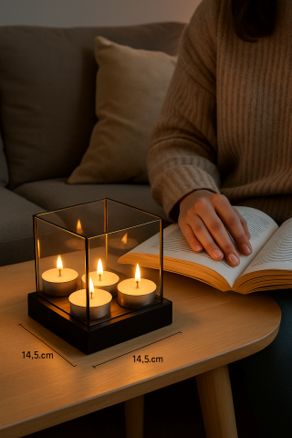 Suport decorativ lumânări din lemn și sticlă – 4 tealight [2]