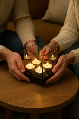 Suport decorativ lumânări din lemn și sticlă – 4 tealight [1]