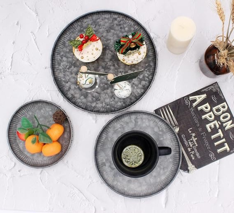 Tavă Decorativă Rotundă 25 cm – Metal Galvanizat, Margini Ondulate, Funerom [2]