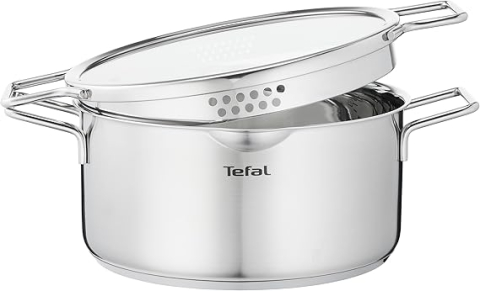 Tefal Nordica – Oală din inox 24 cm cu capac de sticlă | Potrivită pentru toate tipurile de plite, inclusiv inducție [1]