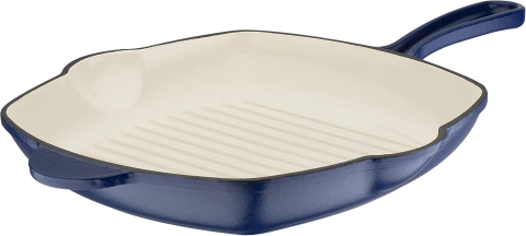 Tigaie Grill Fontă 28 cm – GSW Blue Magic, 2 Guri de Scurgere, Compatibilă Inducție [1]