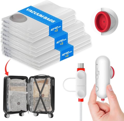 Menaj - Set 9 pungi de vidat reutilizabile pentru haine, cu pompă electrică USB – economisire spațiu, mărimi diferite – Vacbird