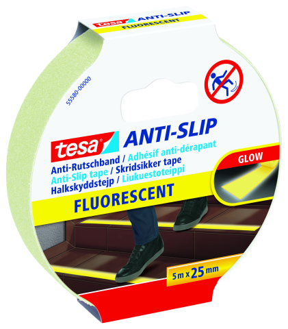 Benzi antialunecare - Bandă adezivă antialunecare, fluorescent, 5m x 25mm - Tesa 55580
