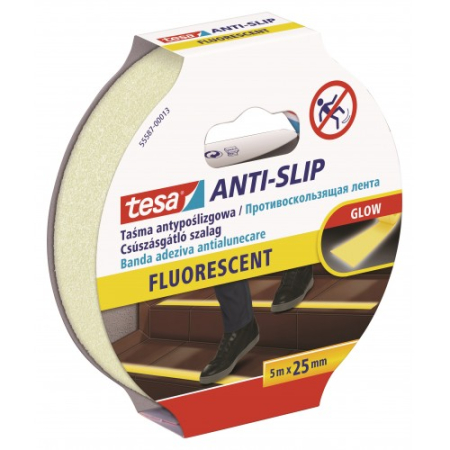 Benzi antialunecare - Bandă adezivă antialunecare, fluorescent, 5m x 25mm - Tesa 55580