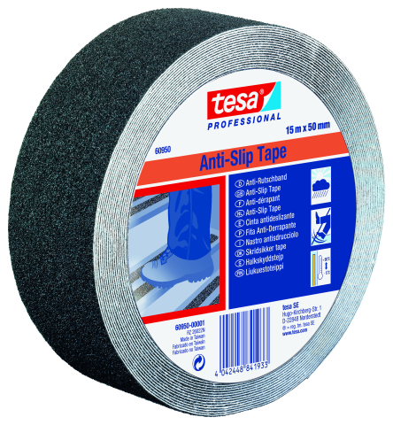 Benzi antialunecare - Bandă adezivă antialunecare, negru, 15m x 50mm - Tesa 60950