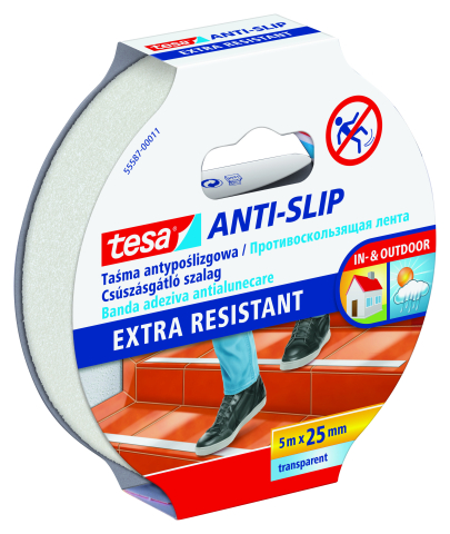 Benzi antialunecare - Bandă adezivă antialunecare, transparent, 5m x 25mm - Tesa 55587
