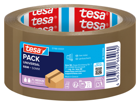 Produse - Bandă adezivă de ambalare tesapack UNIVERSAL, maro, 66m x 50mm - Tesa 57187