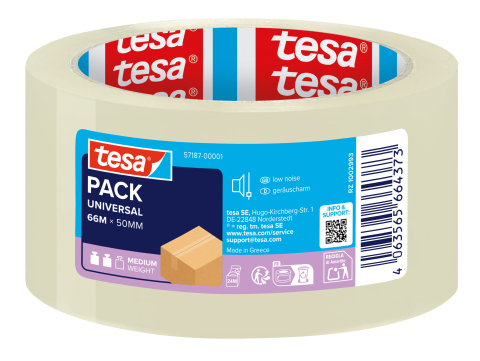 Produse - Bandă adezivă de ambalare tesapack UNIVERSAL, transparent, 66m x 50mm - Tesa 57187