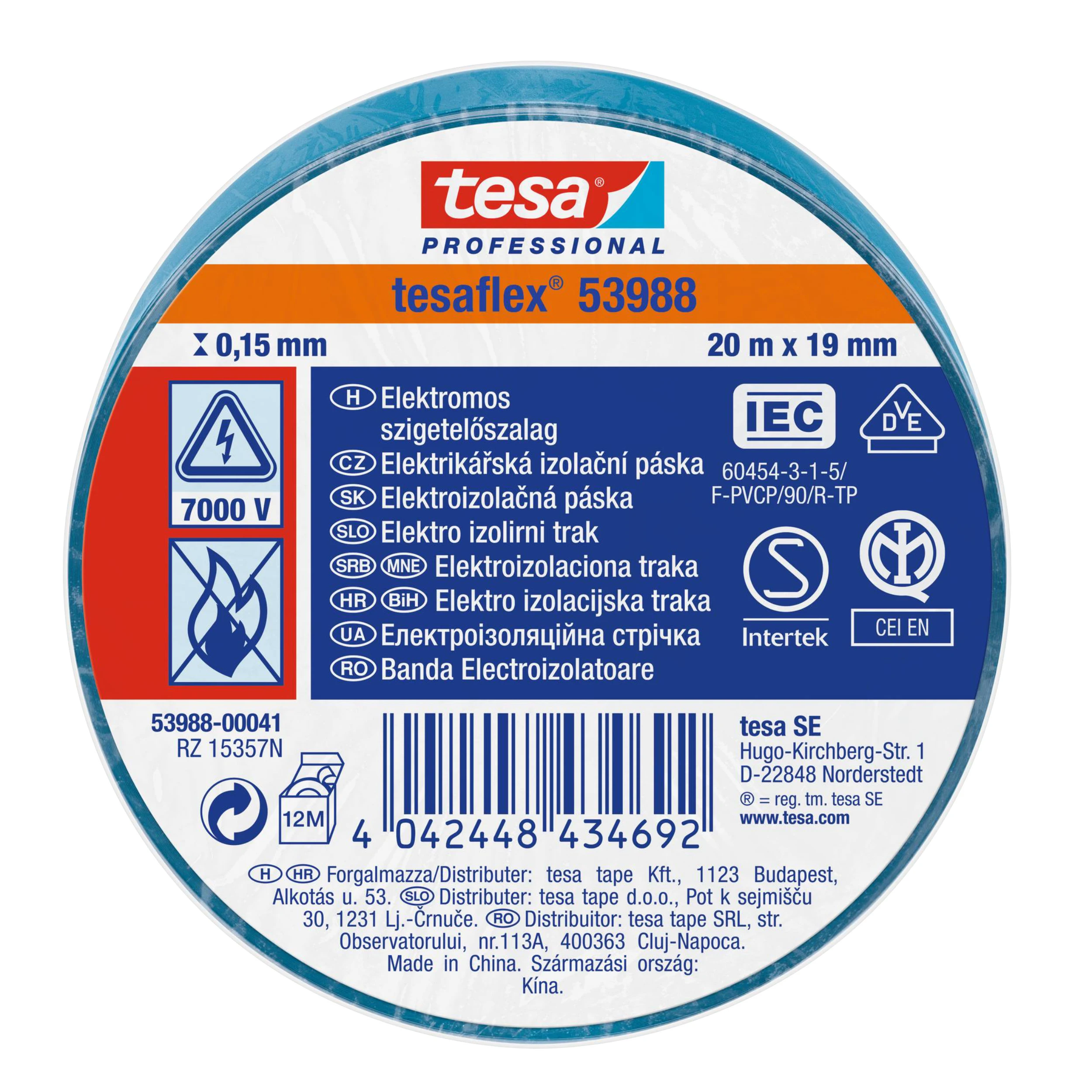 Bandă de izolație electrică tesaflex, albastru, 20m x 19mm - Tesa 53988 [1]