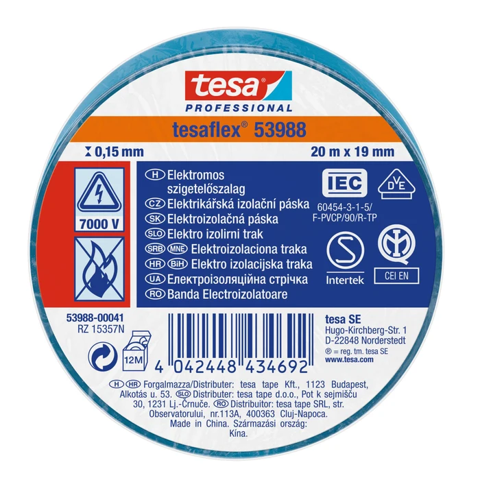Produse - Bandă de izolație electrică tesaflex, albastru, 20m x 19mm - Tesa 53988