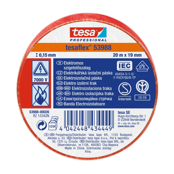 Produse - Bandă de izolație electrică tesaflex, roșu, 20m x 19mm - Tesa 53988