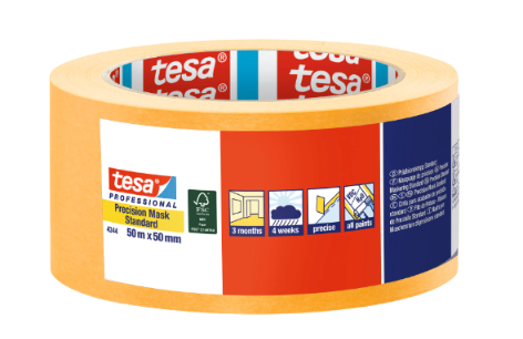 Produse - Bandă de mascare Precision Mask, portocaliu, 50m x 50mm - Tesa 4344