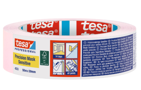 Produse - Bandă de mascare Precision Mask, roz, 50m x 30mm - Tesa 4333