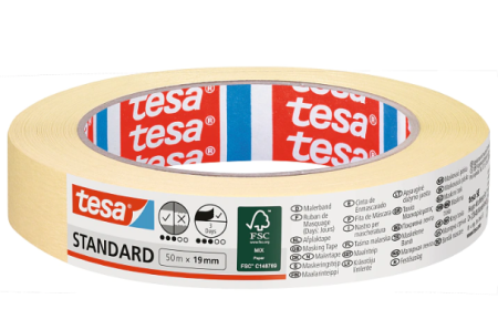 Produse - Bandă de mascare din hârtie, bej, 50m x 19mm - Tesa