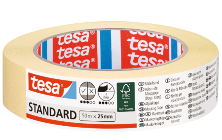 Produse - Bandă de mascare din hârtie, bej, 50m x 25mm - Tesa