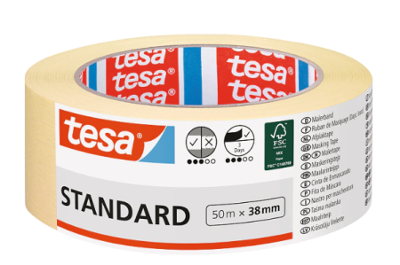 Produse - Bandă de mascare din hârtie, bej, 50m x 38mm - Tesa
