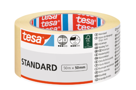 Produse - Bandă de mascare din hârtie, bej, 50m x 38mm - Tesa