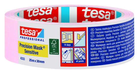 Mascare - Bandă de mascare Precision Mask, roz, 25m x 30mm - Tesa 4333