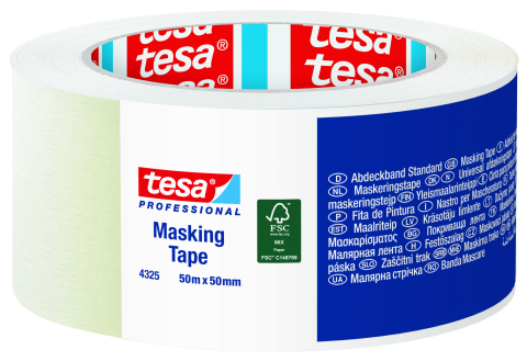 Produse - Bandă de mascare Proffesional Pro White, galben deschis, 50m x 50mm - Tesa 4325