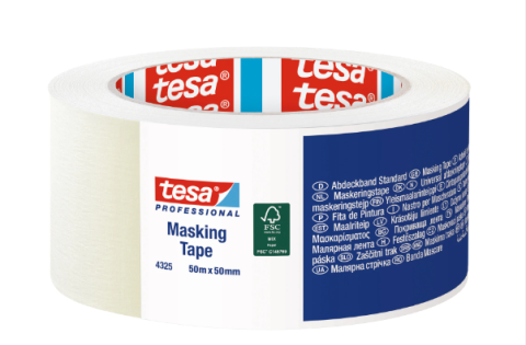 Produse - Bandă de mascare Proffesional Pro White, galben deschis, 50m x 50mm - Tesa 4325