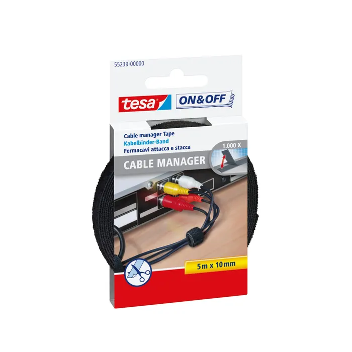 Hobby - Bandă pentru legarea cablurilor, negru, 5m x 10mm - Tesa 55239