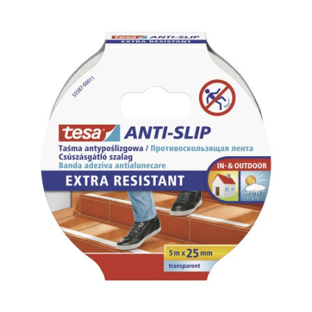 Benzi antialunecare - Bandă adezivă antialunecare, transparent, 5m x 25mm - Tesa 55587