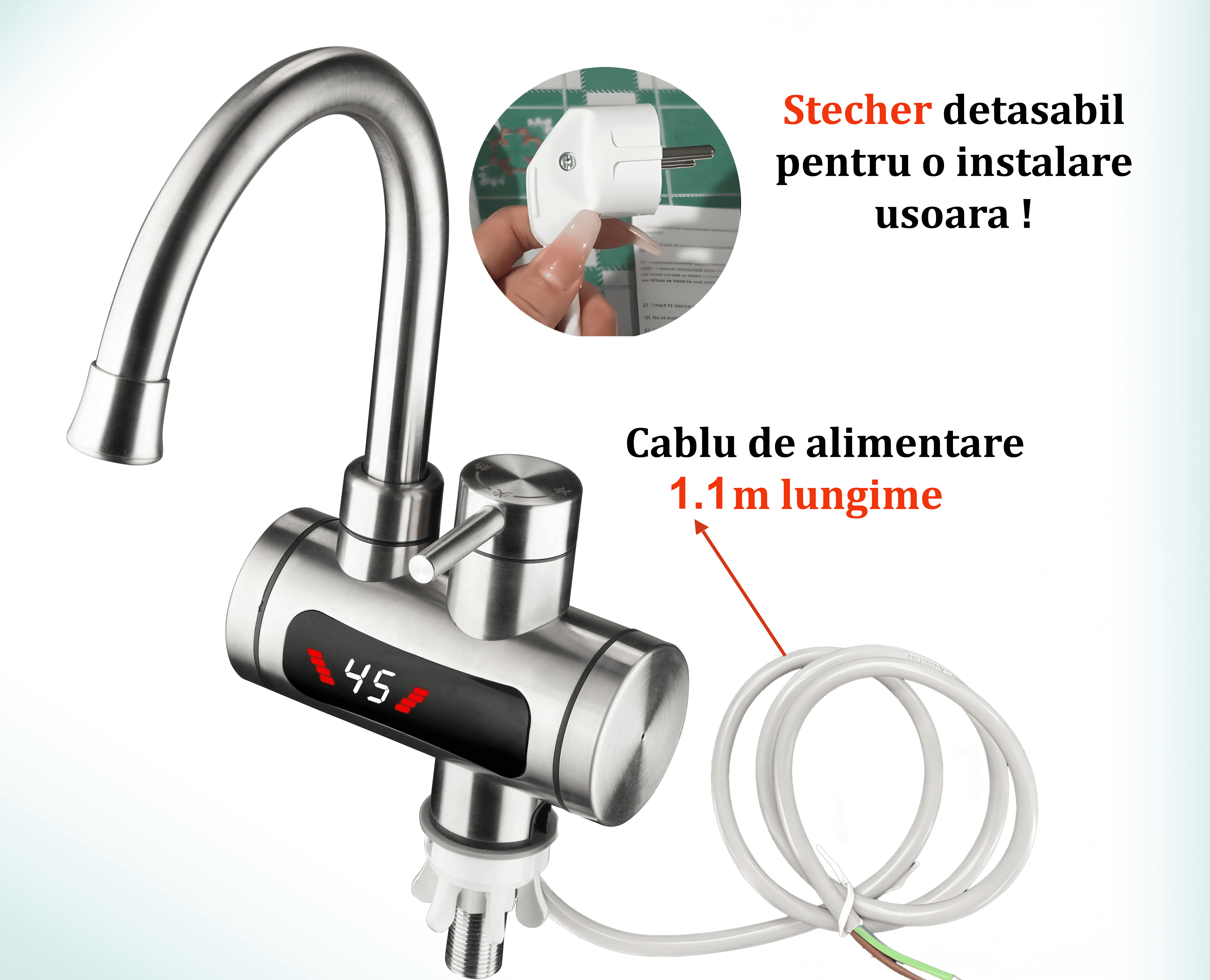 Robinet Electric Instant 3300W cu Afisaj LED si Para de Dus [15]