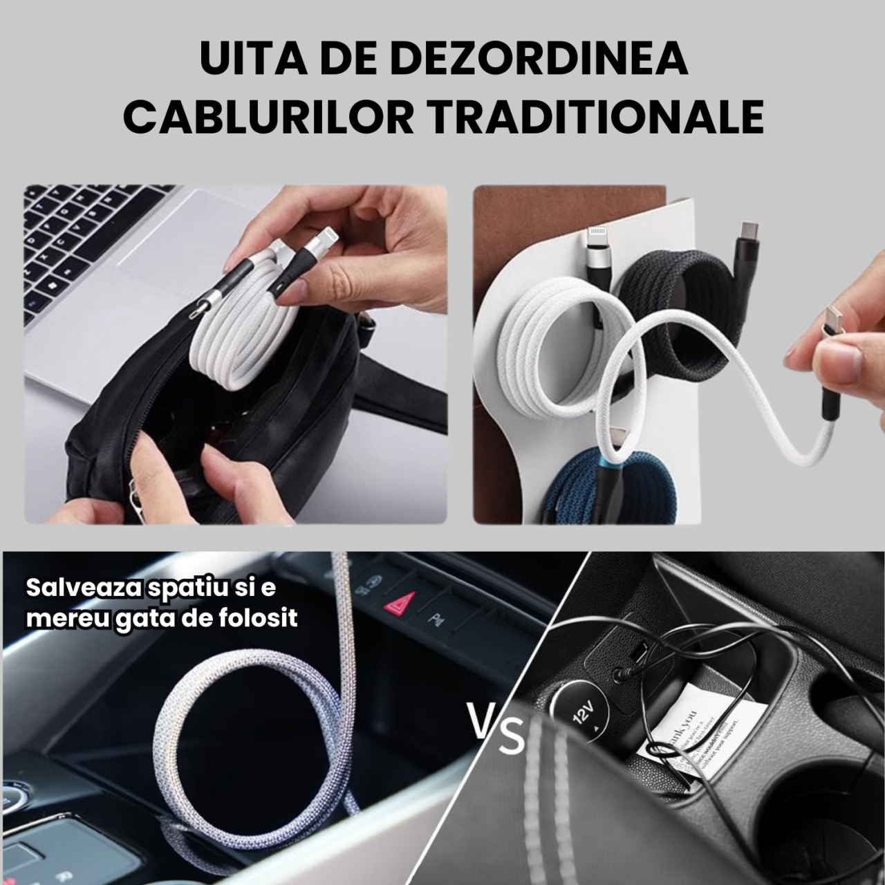 Cablu Lightning Magnetic Alb 1.5m, USB-A, Incarcare Rapida 2A – Compatibil iPhone, iPad [9]