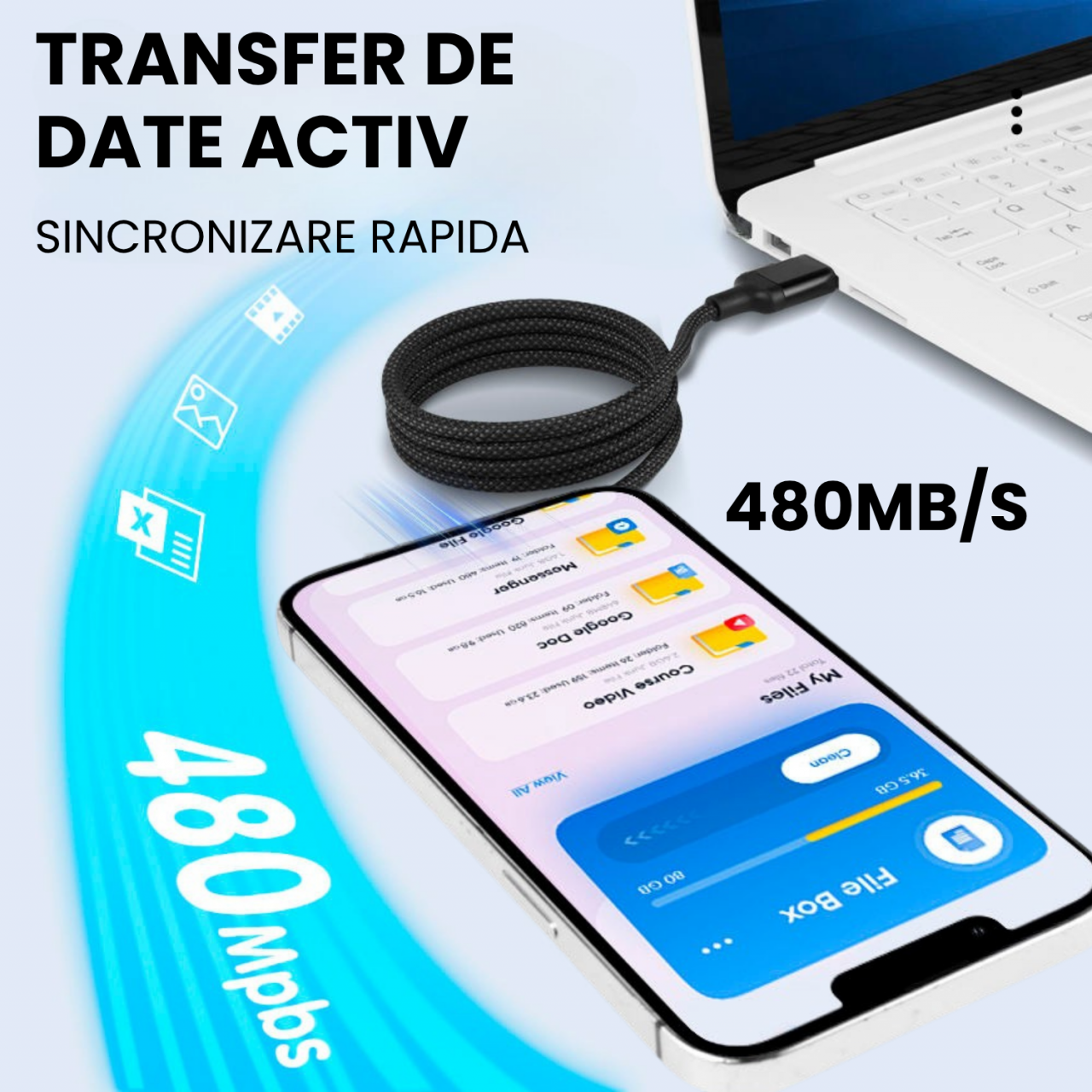 Cablu Magnetic USB-A to Lightning 1.5m, Incarcare Rapida 2A – Compatibil iPhone, iPad [10]