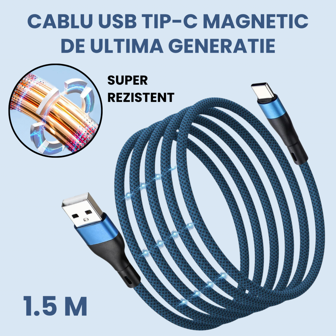 Cablu USB Type-C 100W, 1.5m, Anti-Incalcire Magnetic – Compatibil iPhone 15, Samsung, MacBook [3]