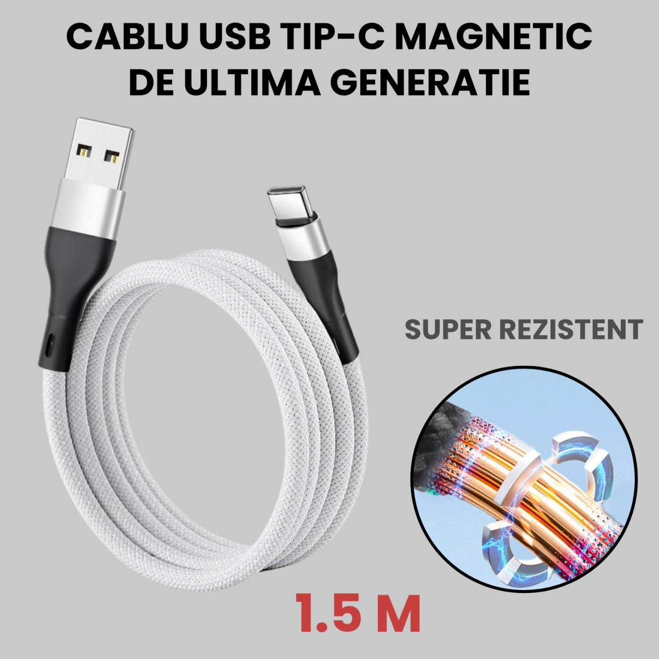 Cablu Magnetic USB-C 100W, 1.5m, Incarcare Rapida – Compatibil iPhone 15, Samsung, MacBook [2]